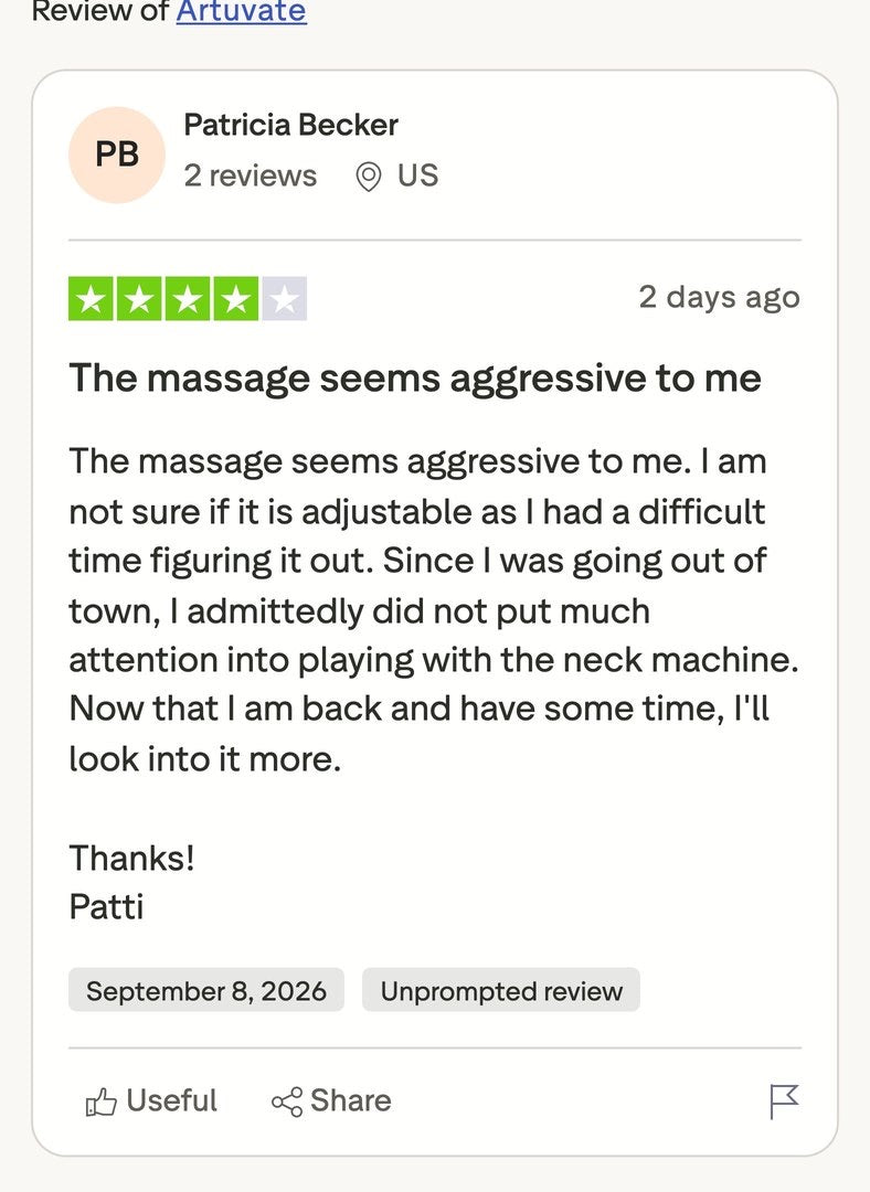 Patricia Becker, four stars: the massage seems aggressive to her and she had trouble working out whether it adjusts.